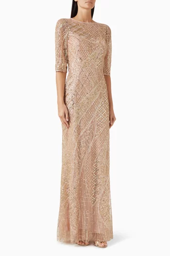 فستان آرت ديكو مطرز تول