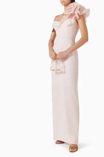 Asymmetrical Off-shoulder Maxi Dress in Crepe