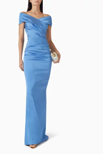 Off-shoulder Gown in Stretch Satin