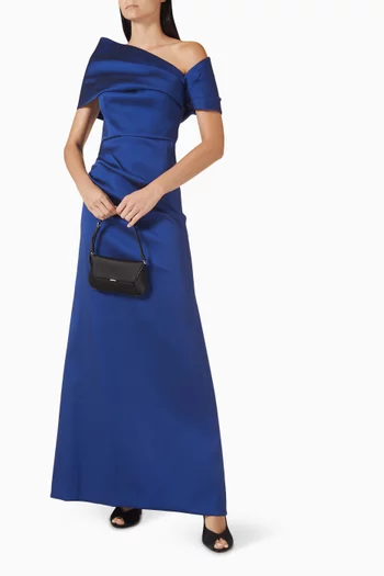 Asymmetrical Maxi Dress in Stretch-mikado