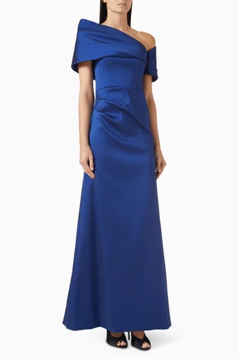 Asymmetrical Maxi Dress in Stretch-mikado