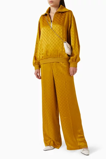 سترة بسحّاب فيسكوز وجاكار بنقشة شعار حرفي GG‏