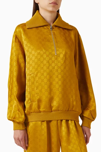 سترة بسحّاب فيسكوز وجاكار بنقشة شعار حرفي GG‏