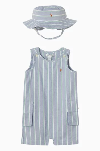 طقم لباس قطعة واحدة وقبعة مخططة قطن