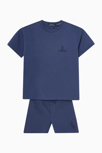 شورت رياضي برباط تضييق وشعار لاعب البولو على الحصان