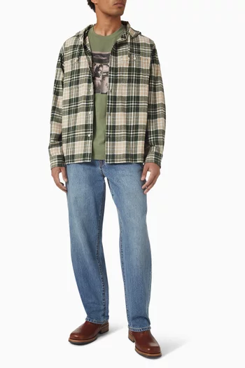 قميص بغطاء رأس ونقشة مربعات قطن فلانيل