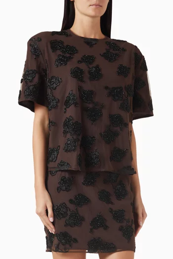 Beaded Oversized Top in Mesh