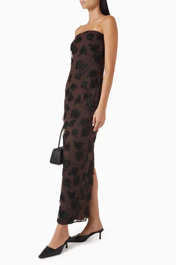 Beaded Maxi Tube Dress in Mesh