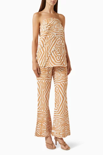 طقم تونيك مزين بصدف وبنطال بنقشة زيبرا