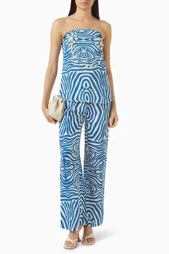 طقم تونيك مزين بصدف وبنطال بنقشة زيبرا