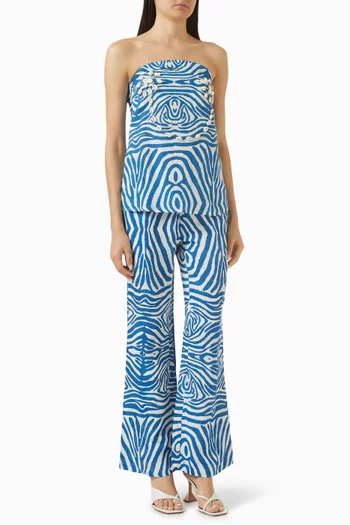 طقم تونيك مزين بصدف وبنطال بنقشة زيبرا