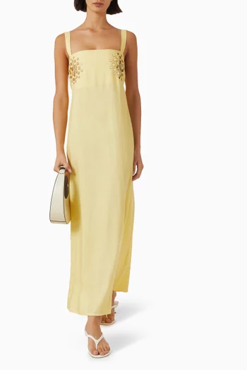 فستان امايا بتطريزات عاكسة للضوء كتان