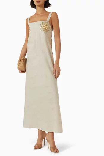 فستان امايا بتطريزات عاكسة للضوء كتان