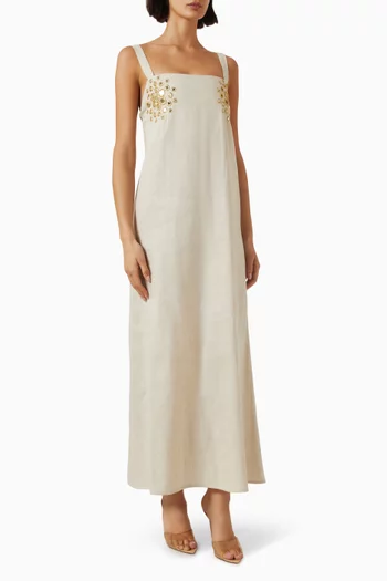 فستان امايا بتطريزات عاكسة للضوء كتان