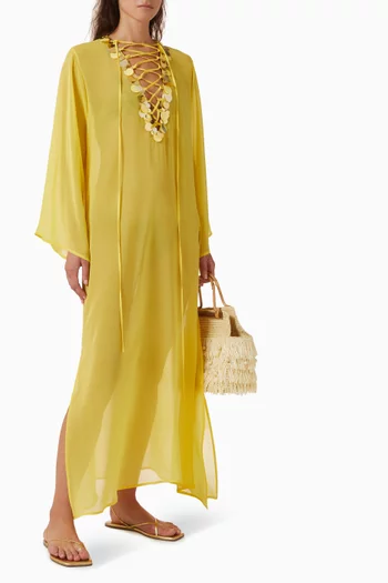 قفطان بأربطة ومطرز بالترتر