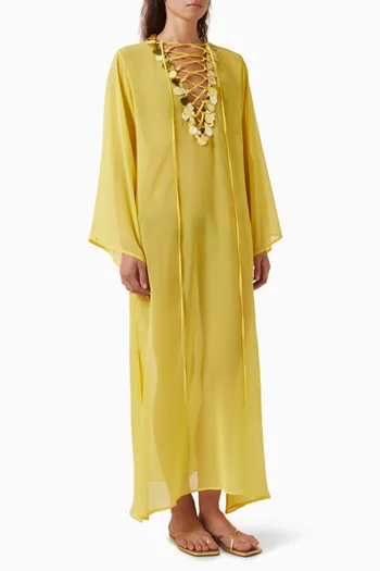 قفطان بأربطة ومطرز بالترتر