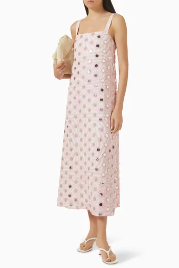 فستان امايا بتطريزات عاكسة للضوء كتان