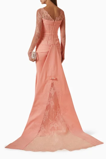 Corolle Gown in Stretch Crepe & Lace