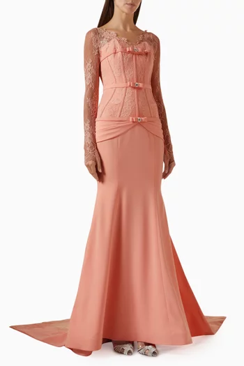 Corolle Gown in Stretch Crepe & Lace