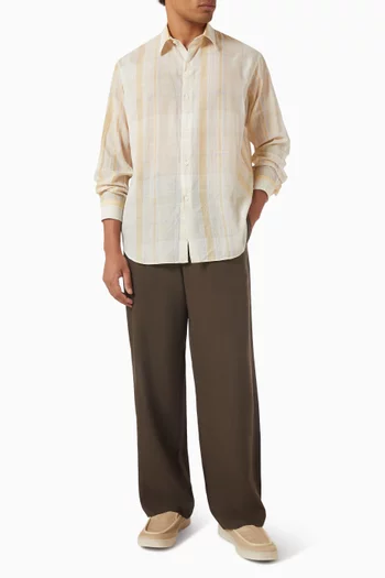 قميص بنقشة مربعات قماش قطن خفيف