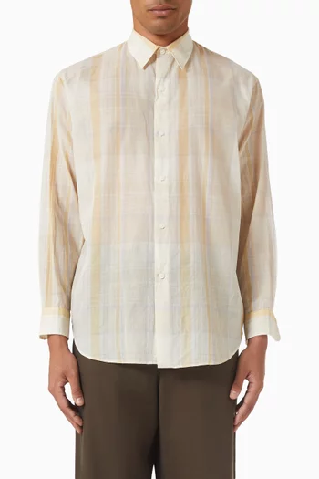 قميص بنقشة مربعات قماش قطن خفيف