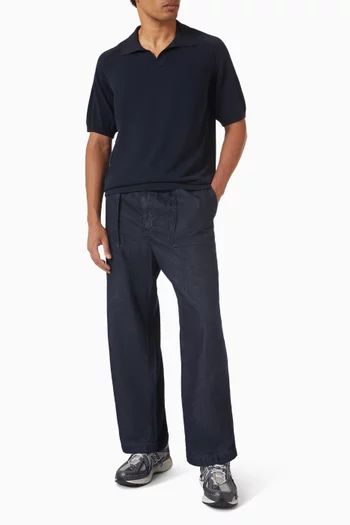 Polo Collar Shirt in Cotton Crepe