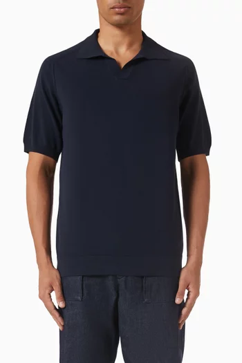 Polo Collar Shirt in Cotton Crepe