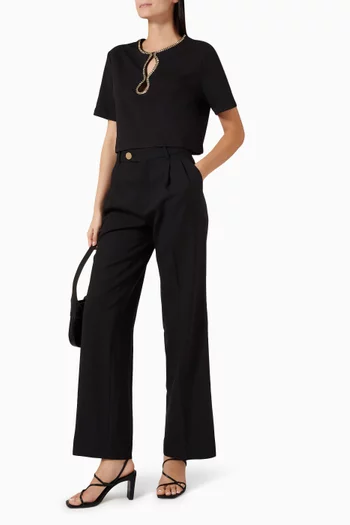 تي شيرت أزالي مطرز بأحجار الراين مزيج قطن