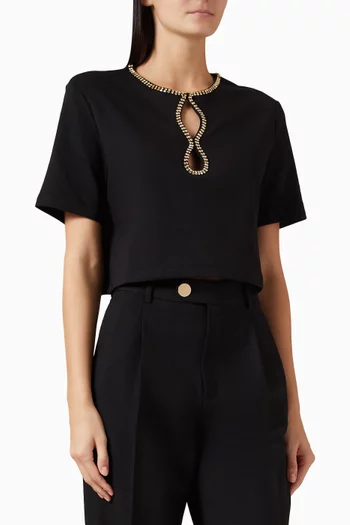 تي شيرت أزالي مطرز بأحجار الراين مزيج قطن