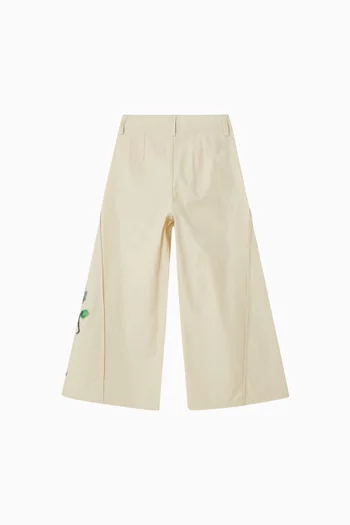 Wide Floral-print Pants in Cotton