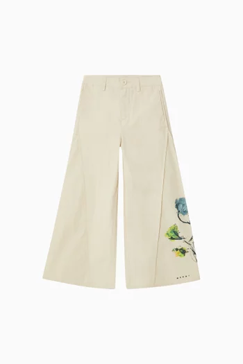 Wide Floral-print Pants in Cotton