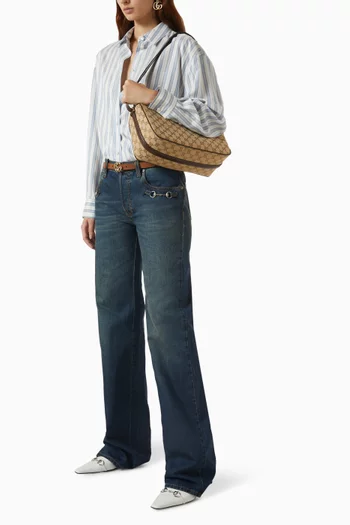 حقيبة كتف متوسطة بنصف حلية لجام الحصان قنب مغلف