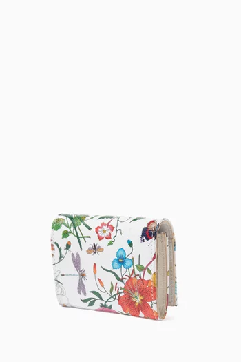 Flora-printed Bifold Wallet in Leather