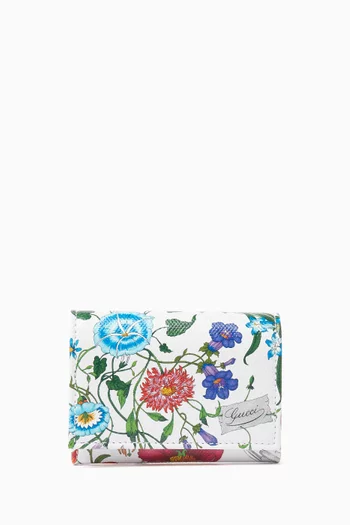 Flora-printed Bifold Wallet in Leather