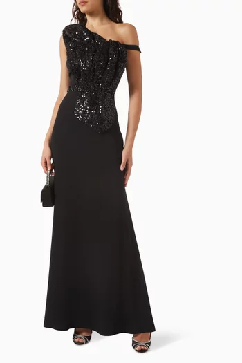 Sequin-embellished Sash Maxi Dress