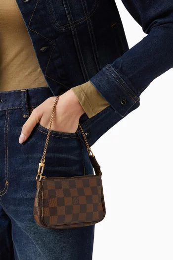 حقيبة إكسسوارات ميني قنب بنقشة مربعات ولون داكن