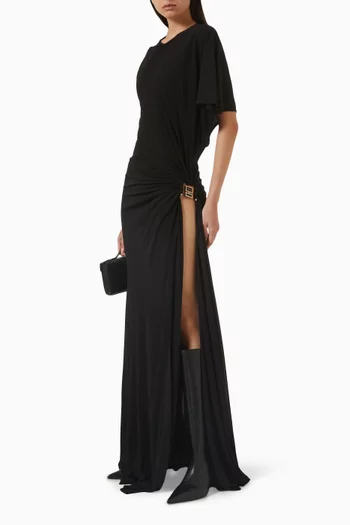 فستان بلا أكمام مزين بدرابيه وحلية مرصعة بالكوارتز جيرسيه