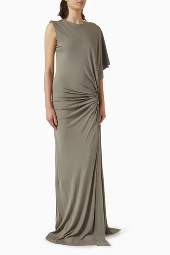 فستان بلا أكمام مزين بدرابيه وحلية مرصعة بالكوارتز جيرسيه