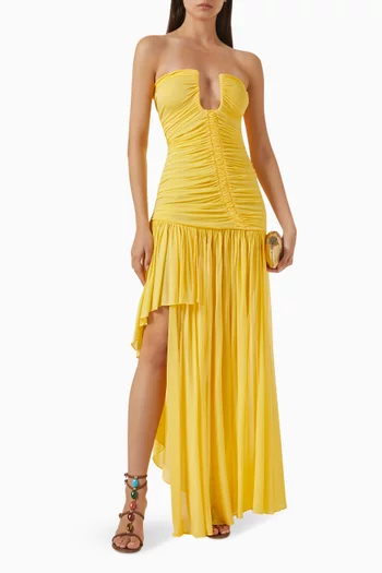 فستان سهرة أوريون بتصميم بلا حمالات مزين بفتحة مقوسة مزيج رايون