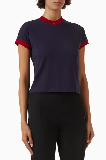 تي شيرت بفتحة رقبة على كل حرف V قطن جيرسيه