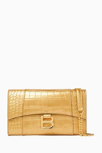 Hourglass Wallet on Chain in Croc-embossed Leather