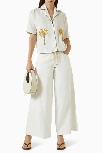 Belted Wide-leg Pants in Georgette