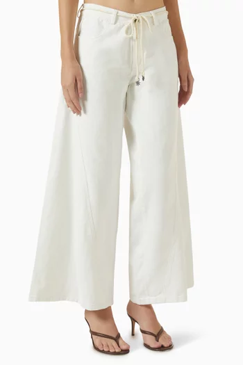 Belted Wide-leg Pants in Georgette