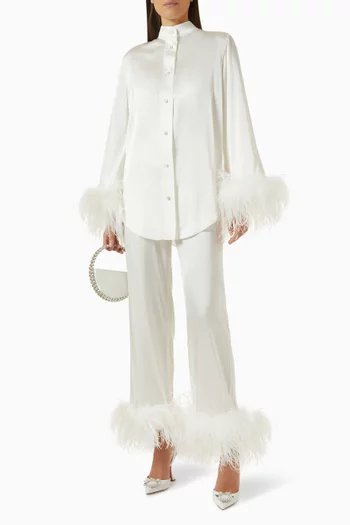 Bridal Feather-trim Pants in Satin