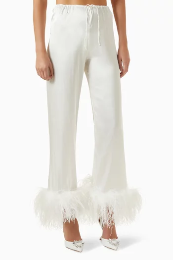 Bridal Feather-trim Pants in Satin