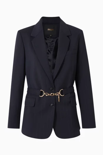 جاكيت بنقشة مخططة مزيج صوف