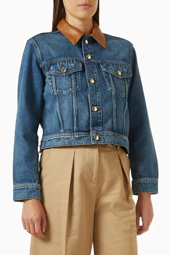 جاكيت بافين بياقة من الجلد دينم