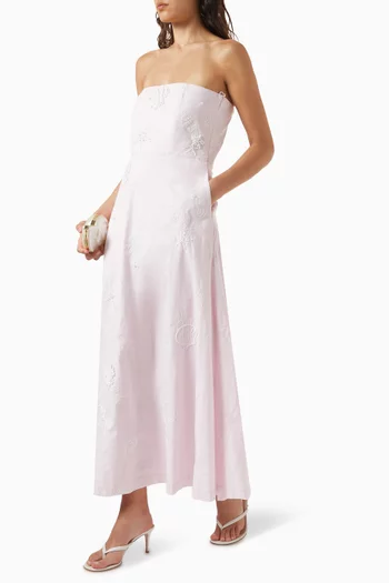 فستان أوديت طويل مزين بتطريزات