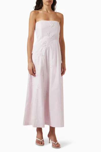 فستان أوديت طويل مزين بتطريزات