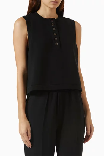 بلوزة مارلا بلا أكمام وصف أزرار قماش دابل سوفت